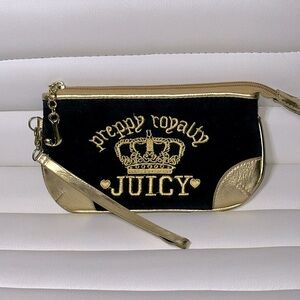 VTG Juicy Couture Wristlet / Wallet | Y2K Era Black Velour / Gold Metallic | GUC